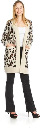 Papillon Knit Leopard Cardigan With Patch Pockets In Beige