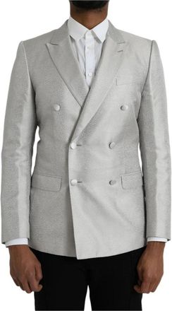 Dolce & Gabbana Zijden Double-Breasted Blazer met Open Split - Heren - Blazers - Wit - S - Jassen