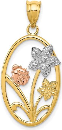 Diamond2Deal 14k Two-tone Gold White Rhodium Diamond-cut Oval Floral Pendant