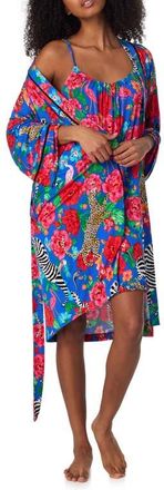 Room Service PJs Print Longline Robe in Blue Floral at Nordstrom, Size Large