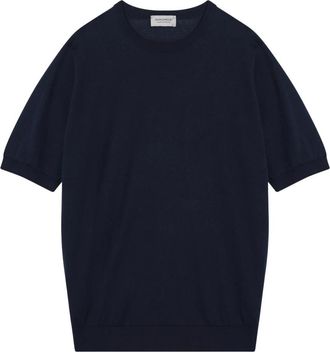 John Smedley Korte mouwen ronde hals T-shirt - Heren - T-shirts - Blauw - XL - Tops