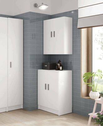 Dmora Armario Multifunci&oacute;n Dhot, Mueble Auxiliar Bajo De 2 Puertas, Zapatero Con 1 Balda, Taquilla Multifunci&oacute;n, 59x37h80 Cm, Blanco - Dmora