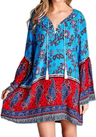 Velzera Paisley Bell Sleeve Dress In Turquoise