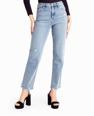Nicole Miller Alphabet City High Rise Slim Straight Jean In Medium Blue