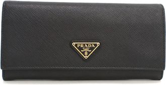Prada Black Leather Long Wallet (Bi-Fold) (Pre-Owned)