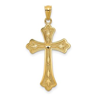Diamond2Deal 14k Yellow Gold Diamond-cut Cross Pendant