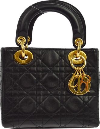 Dior Lady Dior Black Leather Handbag (Pre-Owned)