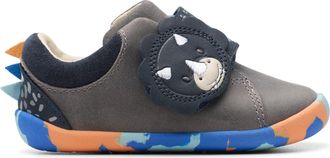 Clarks Roamer Tri Toddler Leather Shoes in Grey/Blue Size 5.5