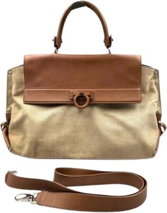 Ferragamo Pre-owned Handbags, female, Beige, Size: ONE SIZE Pre-owned Canvas Handbag