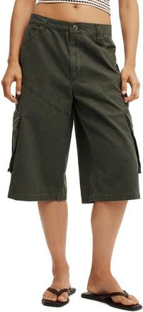 Cotton On Womens Long Cargo Jort in Dark Washed Green at Nordstrom, Size 0