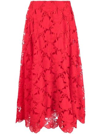 Valentino Garavani floral-lace midi skirt - women - Cotton/Cotton/Polyamide - 40 - Red