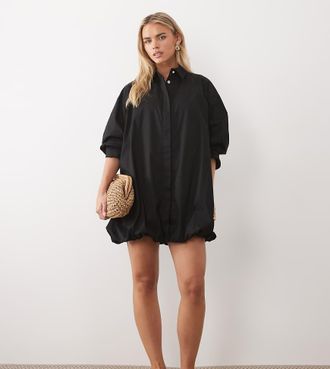 Asos Petite ASOS DESIGN Petite - Vestito camicia corto con polsini ampi e fondo a palloncino nero