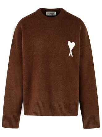 Ami Chocolate Brown Ami De Caur Alpaca Heart Inlay Sweater