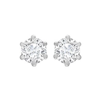 Jewelco London 9ct White Gold CZ 6 Claw Solitaire Stud Earrings, 6mm in Silver
