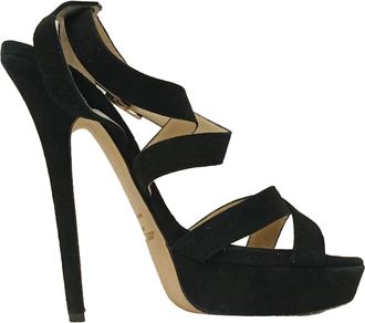 Jimmy Choo London Louise Crisscross Platform Sandals in Black Suede