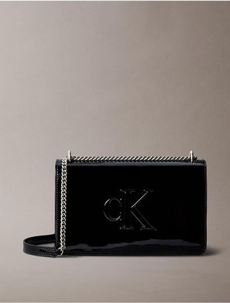 Calvin Klein Womens Sculpted Impression Faux Leather Crossbody Bag - Black