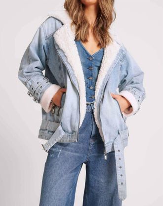 One Teaspoon Salty Dog Denim Aviator Jacket In Blue