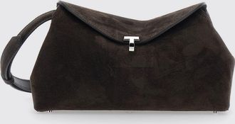 Toteme Clutch T-Lock in pelle scamosciata con monogramma metallico
