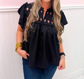 Dear John Denim Kezia Knotted Embroidery Top In Black