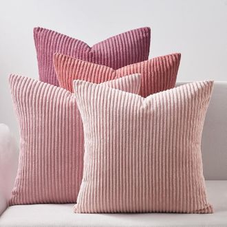 OEM Juego De 4 Fundas De Coj&iacute;n De Pana Rosa De 40x40 Cm Con Rayas, Perfectas Para Sof&aacute;s, Dormitorios, Salas De Estar, Balcones Y Habitaciones Infantiles. 