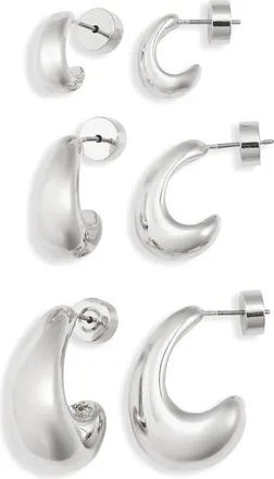 Nordstrom Set of 3 Wide J-Hoop Earrings in Silver at Nordstrom