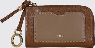 Fendi Portacarte bicolore in pelle di vitello con zip e anello