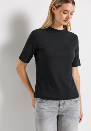 Street One T-Shirt STREET ONE, Damen, Gr. 40, schwarz, Jersey, Obermaterial: 95% Baumwolle, 5% Elasthan, unifarben, h&uuml;ftbedeckend, Rundhals, Shirts T-Shirt, mit 