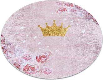 RugsX Alfombra Lavable Junior 51549.802 Circulo Corona Para Ni&ntilde;os Antideslizante - Rosado Pink Circulo 160 Cm