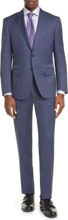 Canali Siena Soft Classic Fit Plaid Wool Suit in Blue at Nordstrom, Size 48 Us