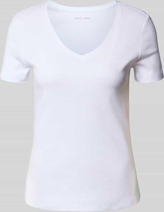 Christian Berg T-Shirt mit geripptem V-Ausschnitt in Weiss, Größe XXL