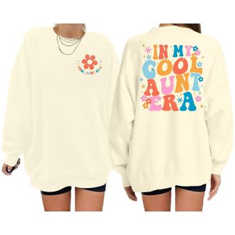 Generic Cool Aunt Sweatshirt Auntie Crewneck Sweatshirts In My Cool Auntie Pullover Oversized Long Sleeve Aunt Shirt Women Long Pullover Sweater (Beige, S)