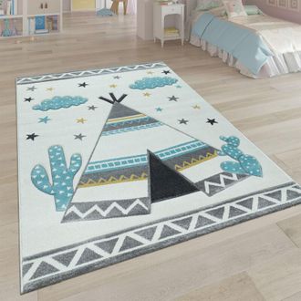 Paco Home Paco Home - Alfombra Infantil, Habitaci&oacute;n Infantil Colores Pastel, Motivo 3d Tipi Indio En Beige 200x290 Cm