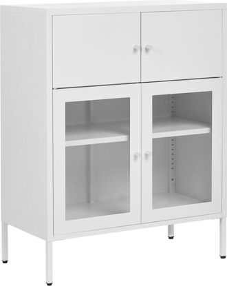 Beliani Vitrina de metal con 2 puertas y 2 puertas de vidrio escandinavo aparador blanco Esholt