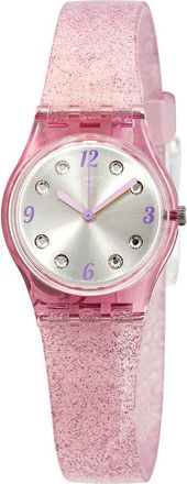 Swatch Rose Glistar Grey Dial Pink Glitter Silicone Leadies Watch LP132C