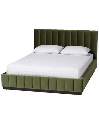Baxton Studio Granger Velvet Upholstered Platform Bed With Channel Tufted Headboard, Queen