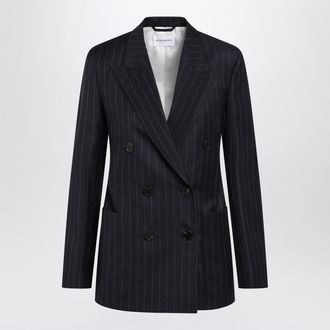 Givenchy Giacca doppiopetto gessata in lana blu navy