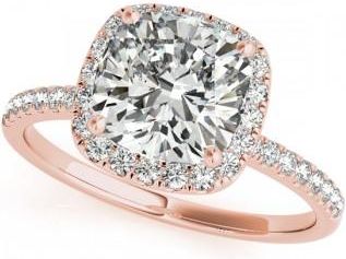 Allurez Cushion Lab Grown Diamond Halo Engagement Ring French Pave 14k R. Gold 0.70ct