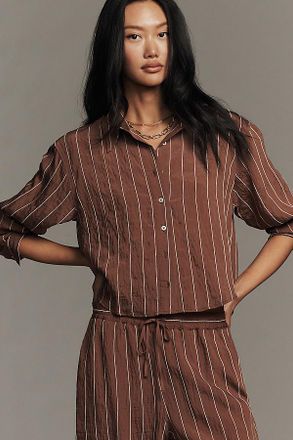 Maeve Pinstripe Silky Buttondown Crop Top