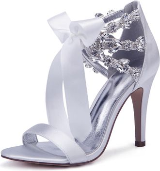 Generic Wedding Shoes Women Open Toe Heeled Sandals Sexy Stiletto Bridal High Heels for Party, Prom, Dating, Wedding 10.5Cm,White,8 UK