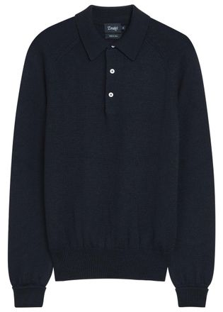 Drake's Drakes Merino Wool Polo Jumper - Navy - S