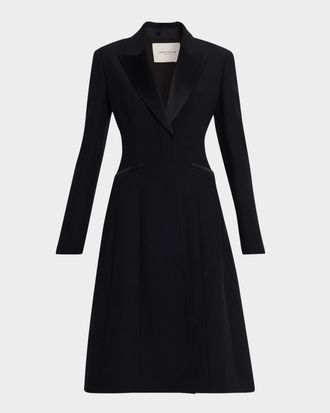 Lafayette 148 New York Satin-Trim Crepe Tuxedo Midi Dress