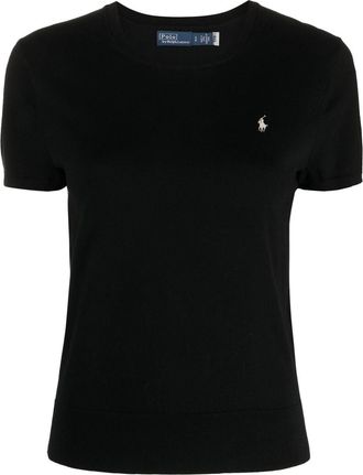 Polo Ralph Lauren logo-embroidered knitted T-shirt - women - Cotton/Nylon/Spandex/Elastane - M - Black