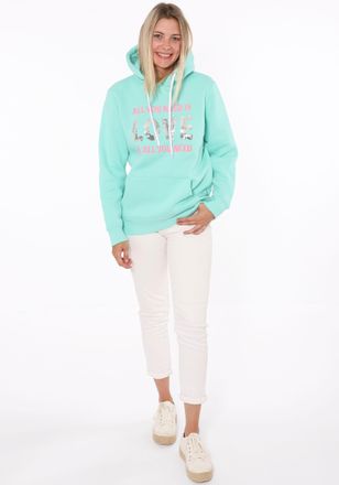 Zwillingsherz Hoodie ZWILLINGSHERZ Love is all you need ZH, Damen, Gr. L/XL, blau (t&uuml;rkis), Sweatware, Obermaterial: 50% Baumwolle, 50% Polyester, regular fit norma