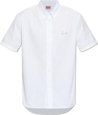 Kenzo Signature Casual Shirt - Heren - Korte mouwen Overhemden - Wit - S - Katoen - Overhemden