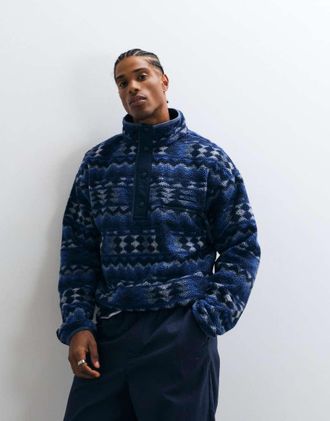 Columbia Helvetia II pile stampato con mezza chiusura a bottoni a pressione blu navy
