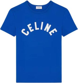 Celine Ribbed Cotton Jersey T-Shirt - female - CELINE - T-Shirts - Blue - L - Tops