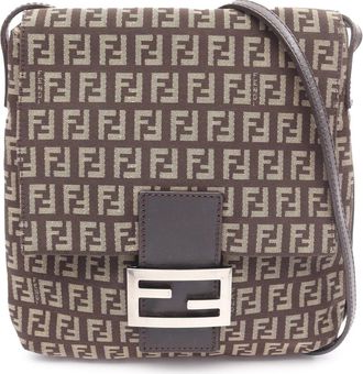 Fendi Pre-owned Womens Baguette Crossbody Logo Bag - Tan Textile - One Size