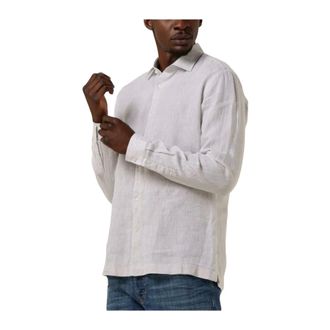 Genti Overhemden, Heren, Beige, L, Linnen, S7054-1120 Linnen Shirt
