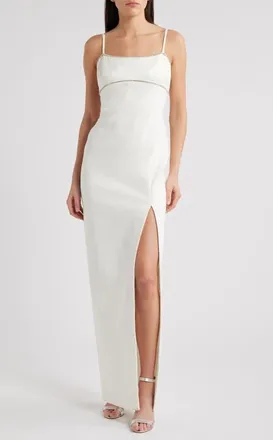 LIKELY Edna Rhinestone Detail Column Gown in White at Nordstrom, Size 10