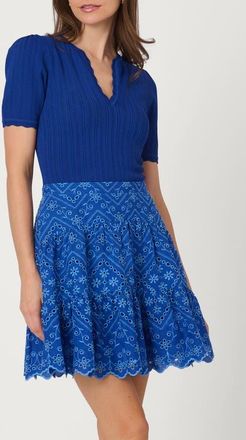 Shoshanna Eyelet Knit Combo Fallon Dress in Blue at Nordstrom, Size X-Small